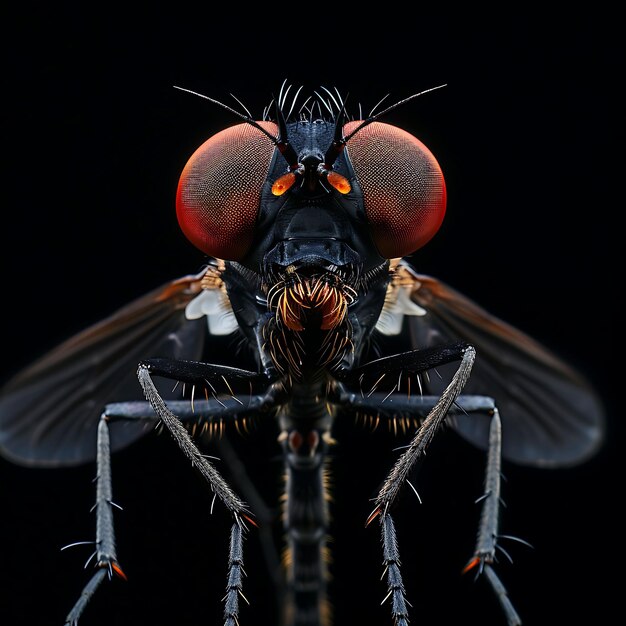 Robber Fly With Large Eyes Formed in Oil Material Transparency Background Art Y2K Glowing Concept