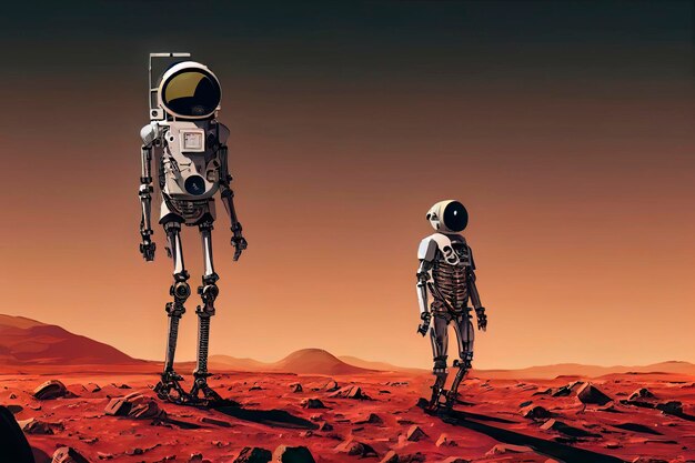 Robot astronauta Roboty na planecie Mars Futurystyczna interpretacja Przyszłość 2025