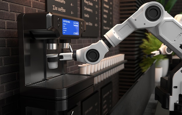 Robot barista robi kawę w kawiarni