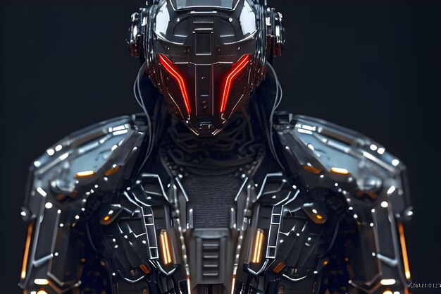 Robot cyborg wojownik stworzony za pomocą narzędzi sztucznej inteligencji
