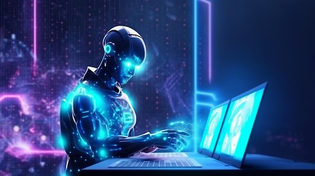 Robot elektroniczny system uwierzytelniania dostępu technologia ochrona danych cyberbezpieczeństwa Wygenerowana sztuczna inteligencja