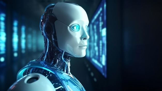 Robot elektroniczny system uwierzytelniania dostępu technologia ochrona danych cyberbezpieczeństwa Wygenerowana sztuczna inteligencja