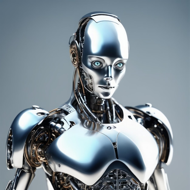 robot humanoidowy robot w kolorze białym i czarnym z dużym metalowym mózgiem robot humanoidowy robot w kolorze białym i czarnym