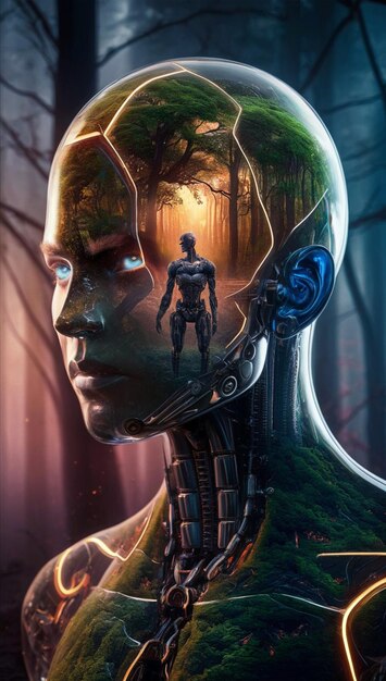 Zdjęcie robot ludzki ai sztuczna inteligencja koncepcja przyszła planeta