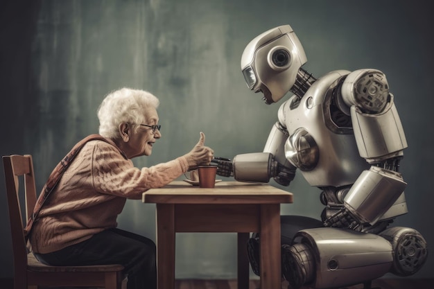 Zdjęcie robot opiekujący się osobami starszymi w domu opieki w future generative ai