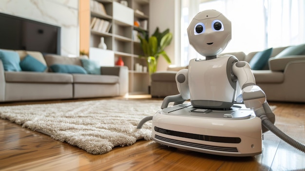 Robot pracujący jako odkurzacz wewnątrz budynku do czyszczenia