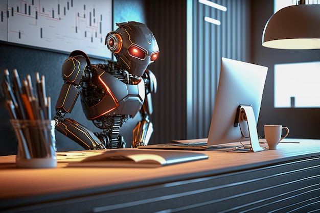 Robot pracujący w nowoczesnym biurze Koncepcja ChatGPT ai Generative AI