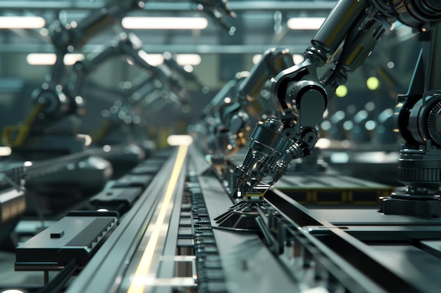 Robot pracuje nad maszyną w fabryce