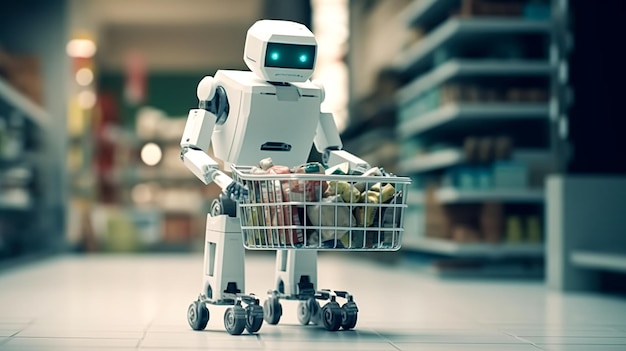 Zdjęcie robot robi zakupy w supermarkecie generatywnym ai