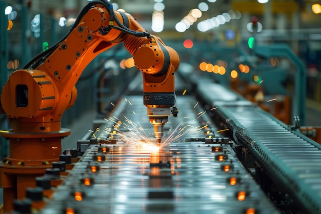 Robot spawający metal w fabryce