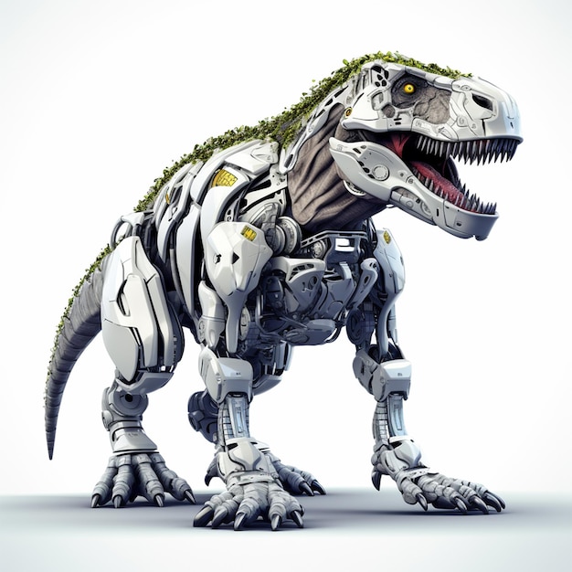 Robot TRex dinozaur jako mechaniczne cyber zwierzę izolowane na białym tle