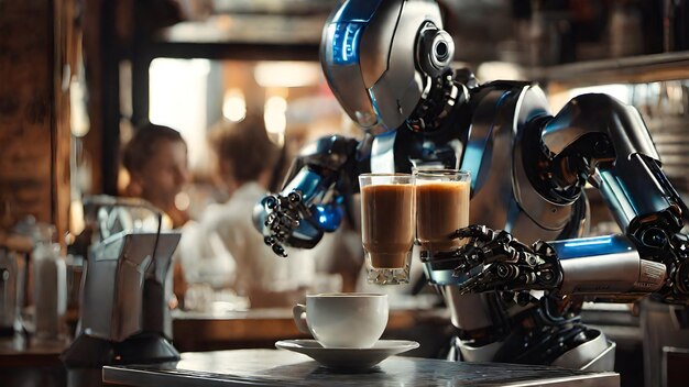 Zdjęcie robot w kawiarni tło bardzo fajne