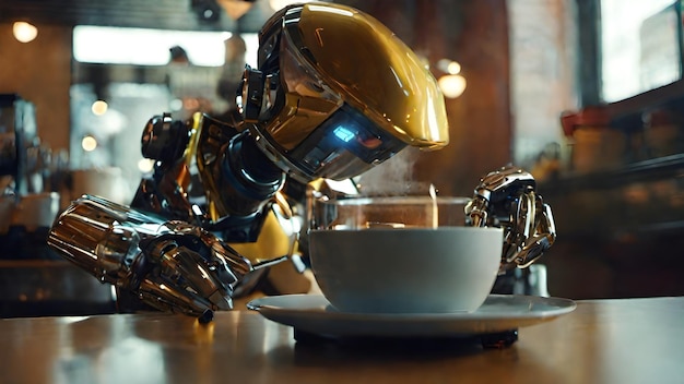 Zdjęcie robot w kawiarni w tle bardzo fajny