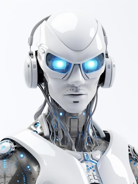 Robot z niebieskimi oczami i oczami robota.