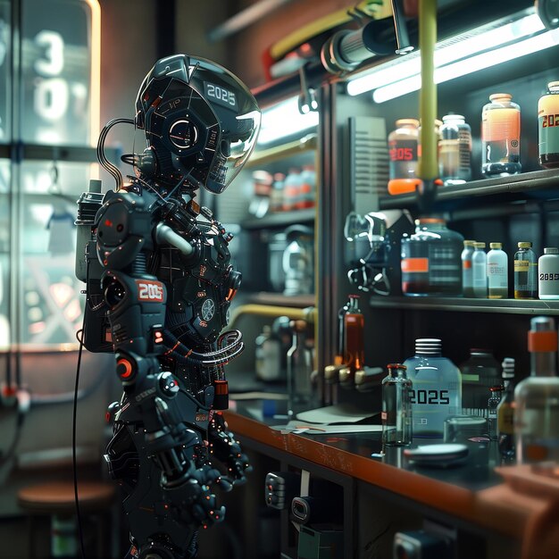 Robot z numerem 3 na sobie.