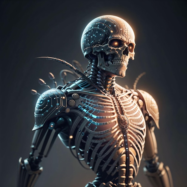 Robot ze szkieletem z czaszką