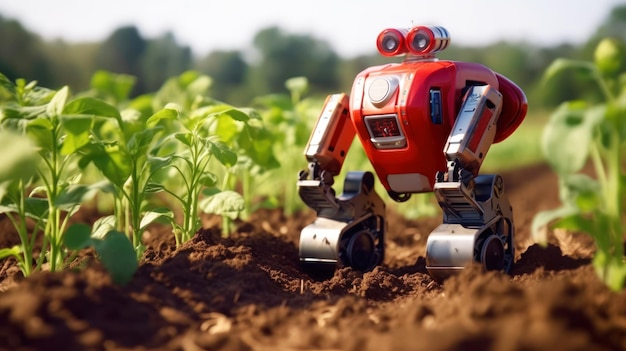 Roboty do zautomatyzowanej pielęgnacji upraw ze zbieraniem informacji o stanie zdrowia i kondycji roślin Agriboty pracujące w polu Koncepcja inteligentnego gospodarstwa rolnego Generacyjna sztuczna inteligencja