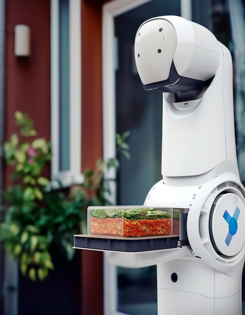 Zdjęcie roboty obsługują klientów restauracji i dostarczają im zamówienia generowane przez ai