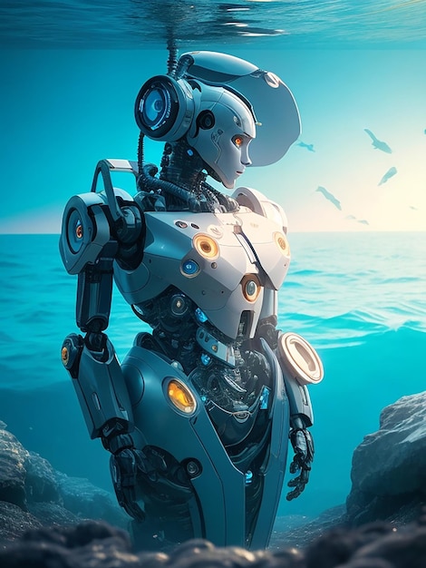 Robotyczna postać okazująca zrozumienie otoczona morzem współczucia