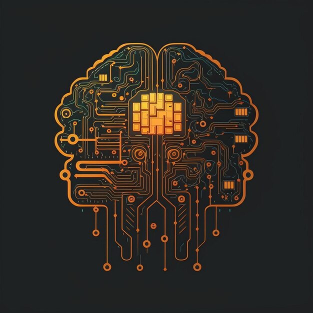 Robotyczny ludzki mózg ze szczegółowymi obwodami Sztuka koncepcyjna sztucznej inteligencji uczenia maszynowego mocy lub energii mózgu