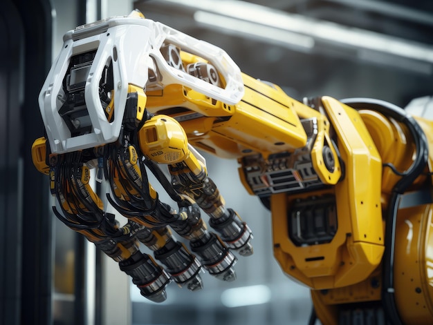 Robotyka na zautomatyzowanej linii produkcyjnej nowoczesnej fabryki przemysłowej Zanurz się w przyszłość produkcji dzięki temu urzekającemu renderowaniu 3D