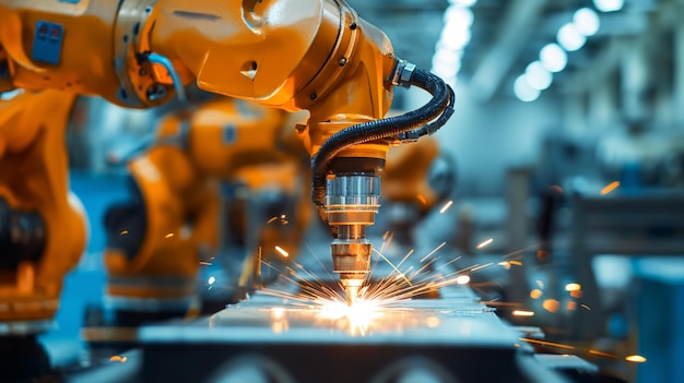 Robotyka spawania automatyczna maszyna ramion w fabryce motoryzacyjnej przemysłowej Rozmyta cyfrowa operacja produkcyjna Automatyczna linia przenośnika robotycznego