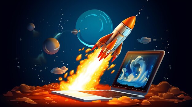 Rocket Laptop Start Speed 3D