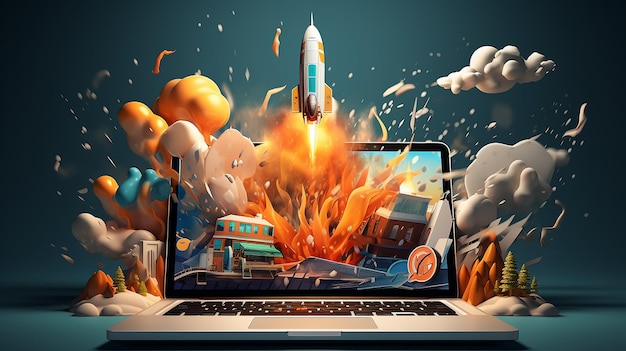 Rocket Laptop Start Speed 3D