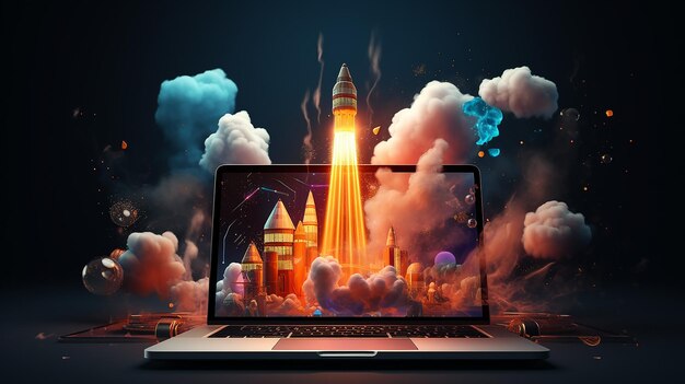 Rocket Laptop Start Speed 3D