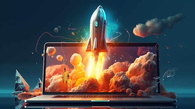 Rocket Laptop Start Speed 3D
