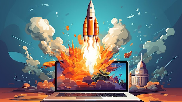 Rocket Laptop Start Speed 3D