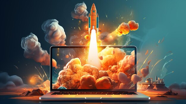 Rocket Laptop Start Speed 3D