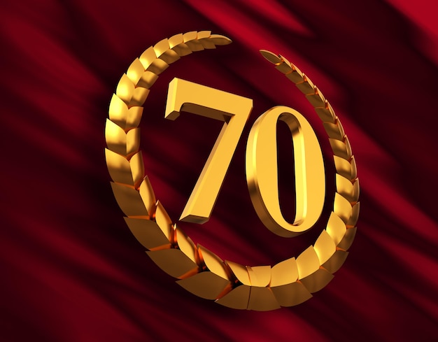 Zdjęcie rocznica złoty wieniec laurowy i cyfra 70 na czerwonej flagi