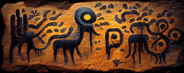 Rodzime petroglify na ścianie skalnej