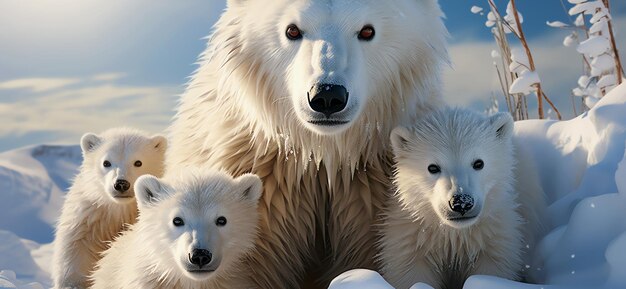 Zdjęcie rodzina białych niedźwiedzi wygenerowana przez sztuczną inteligencję
