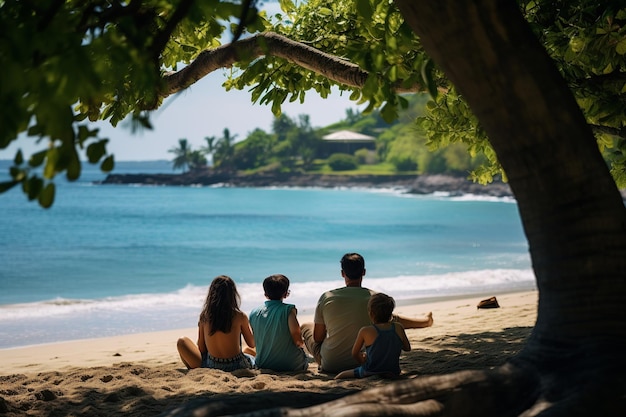 Rodzina cieszy się słonecznym dniem na plaży Bali