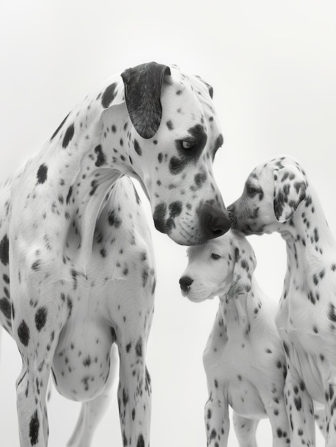 Zdjęcie rodzina duńskiego psa w delikatnym uścisku rodzic i szczeniak dzielą się delikatnym momentem w monochromexa