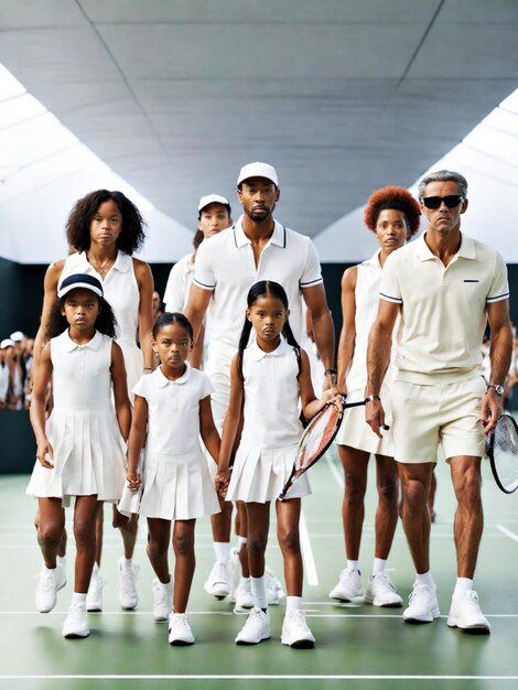 Rodzina dziesięciu stylowych, nowoczesnych pokazów, które grają w tenisa