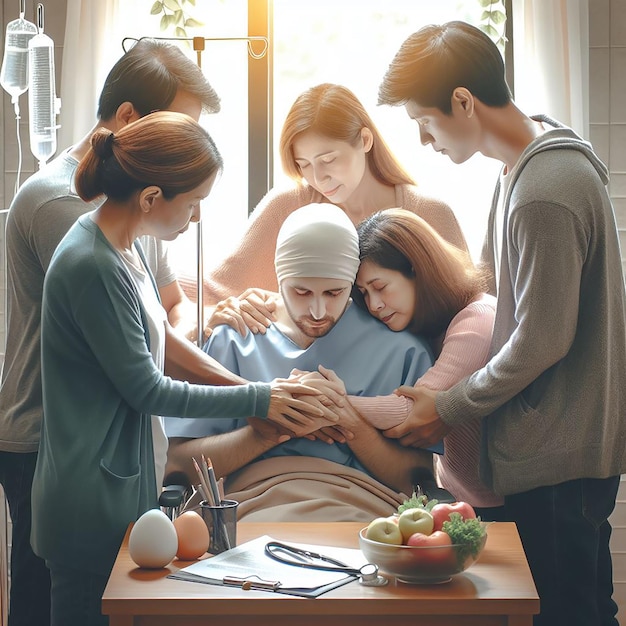 Rodzina i pracownicy służby zdrowia Pocieszanie łysego pacjenta Wsparcie Lekarskie Spotkanie emocjonalne