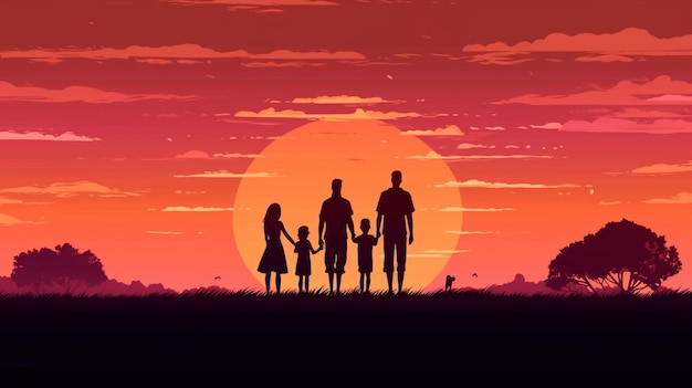 Rodzina koncepcja rodziny na tle zachodu słońca Generative AI