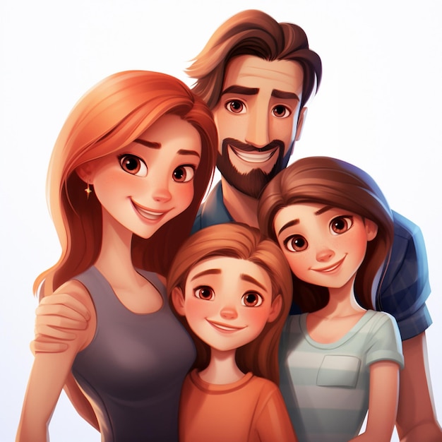 Zdjęcie rodzina mężczyzna kobieta dziewczyna dziewczynka 2d kreskówka ilustracja na białym