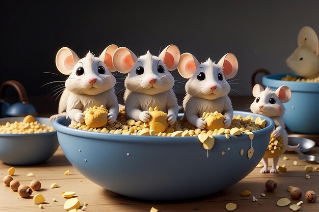 Rodzina myszy pomaga w przenoszeniu składników do miski do mieszania