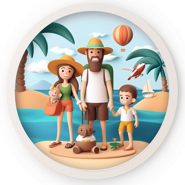 rodzina na plaży z mężczyzną i dwójką dzieci