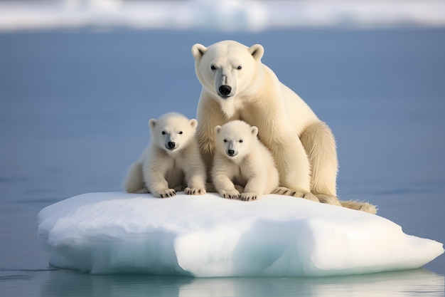 Rodzina niedźwiedzi polarnych na górze lodowej