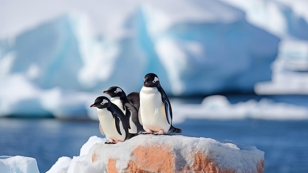 Rodzina pingwinów w regionie Antarktyki, dzikie ptaki morskie