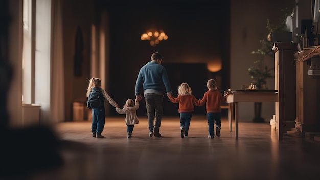 Rodzina rodzice i dzieci na spacerze Figurki zabawkowe Szczęśliwa rodzina
