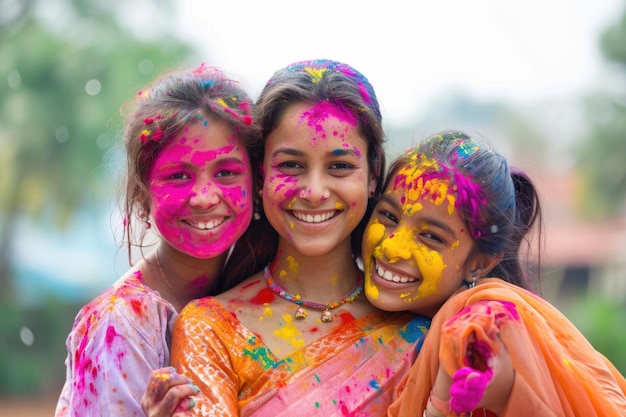 Rodzina świętuje Holi w Indiach pełna szczęścia