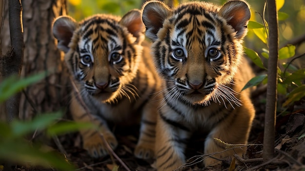 Rodzina tygrysów do dzikich młodych tygrysów i ich rodziny w leśnym siedlisku