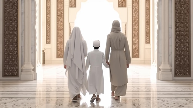 rodzina wchodząca do meczetu