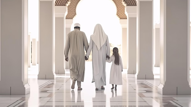 rodzina wchodząca do meczetu